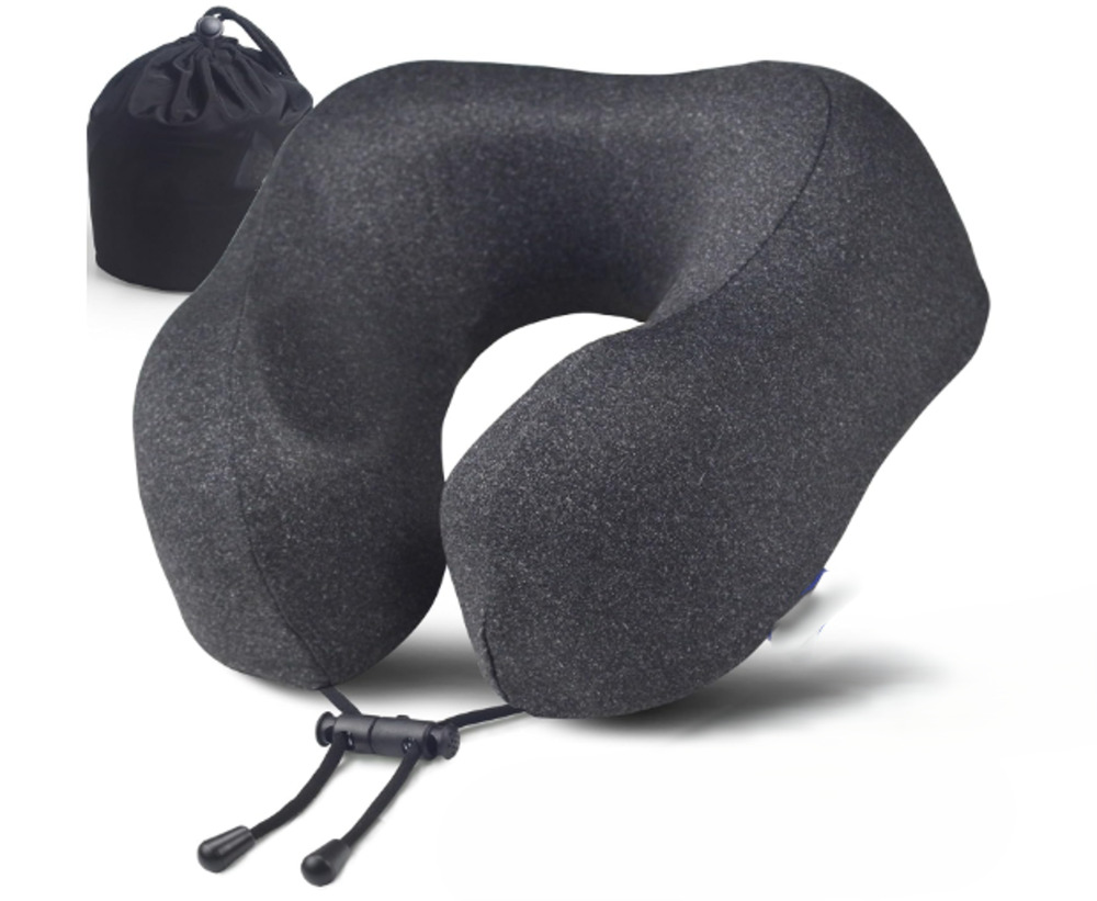 Memory Foam Travel Neck Pillow Adjustable Deep Gray Airplane Pillow Brand New